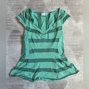 Anthropologie Mint Green Peplum Striped Top